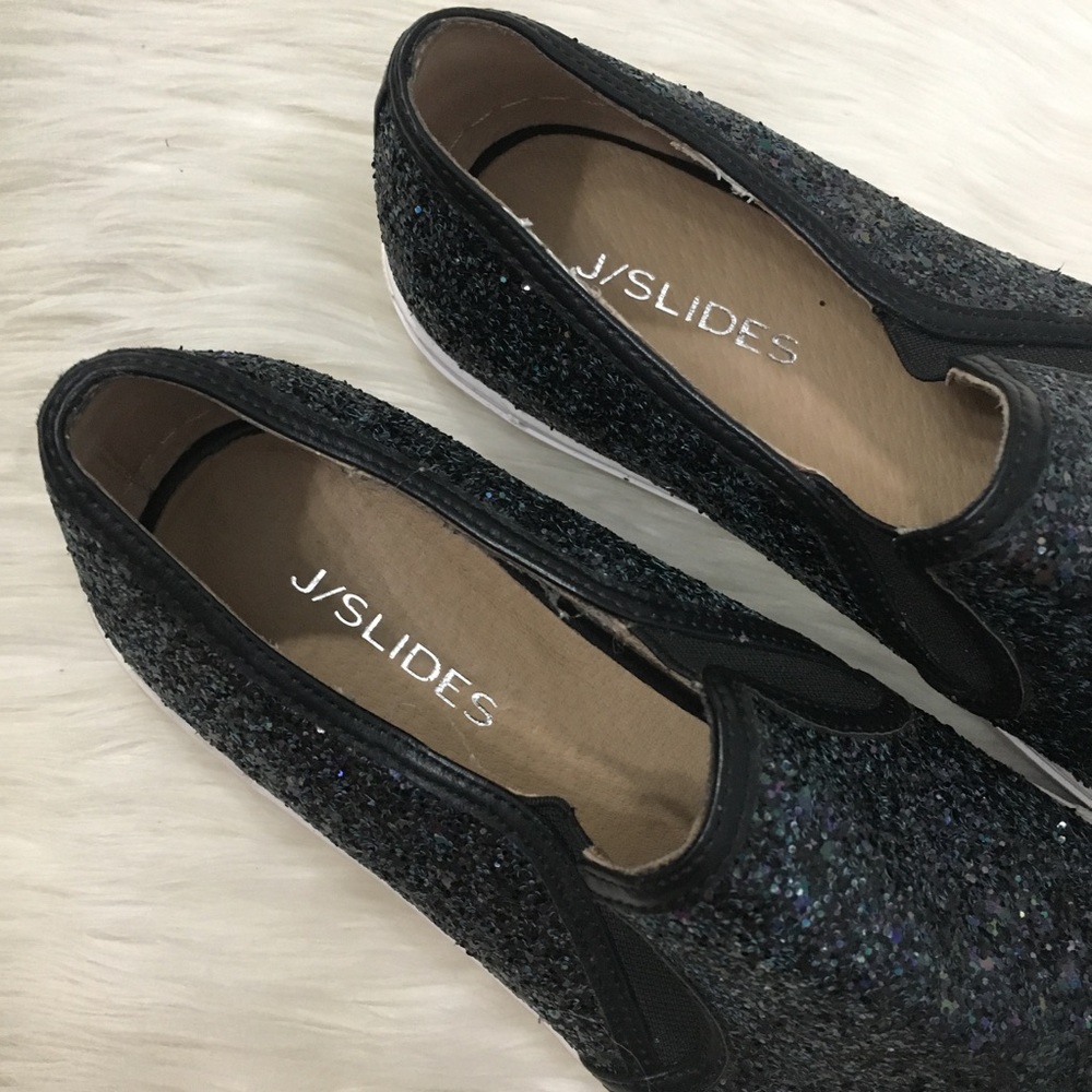 J Slides Navy Blue Glitter Slip On Sneakers Shoes - Picture 6 of 7